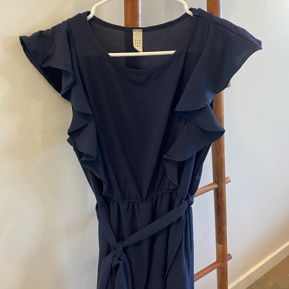 Blue Flutter Sleeve Dress